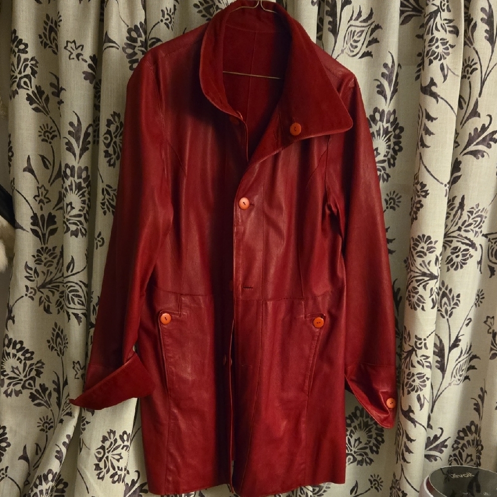 Women's Italian Leather/suede REVERSIBLE Red Jacket Size L SEE DESCRIPTION